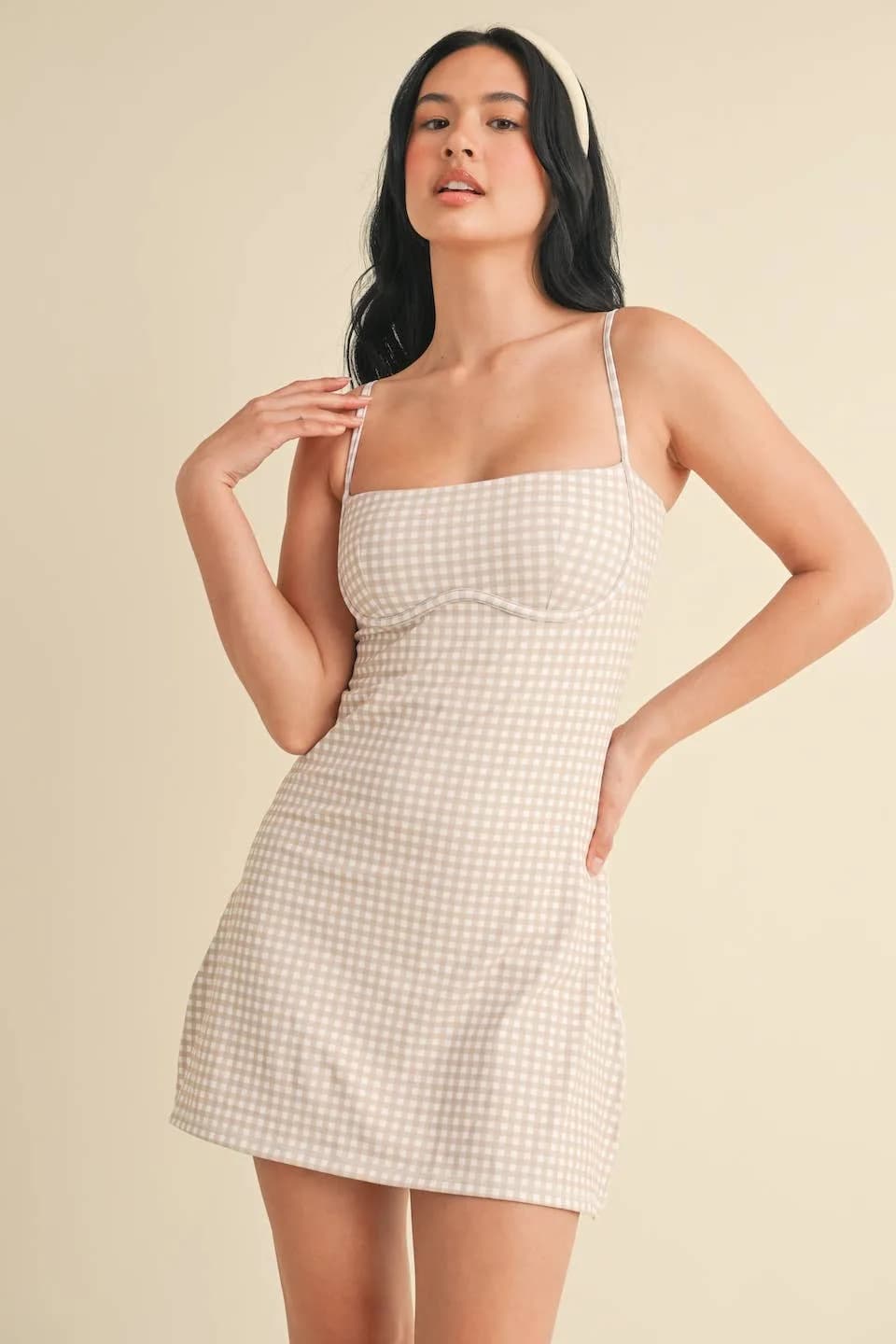 Gingham Print Sweetheart Dress Pink by Kimberly C