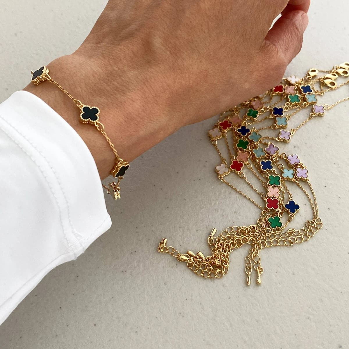 Gold Clover Leaf Mini Bracelet Multiple Colors