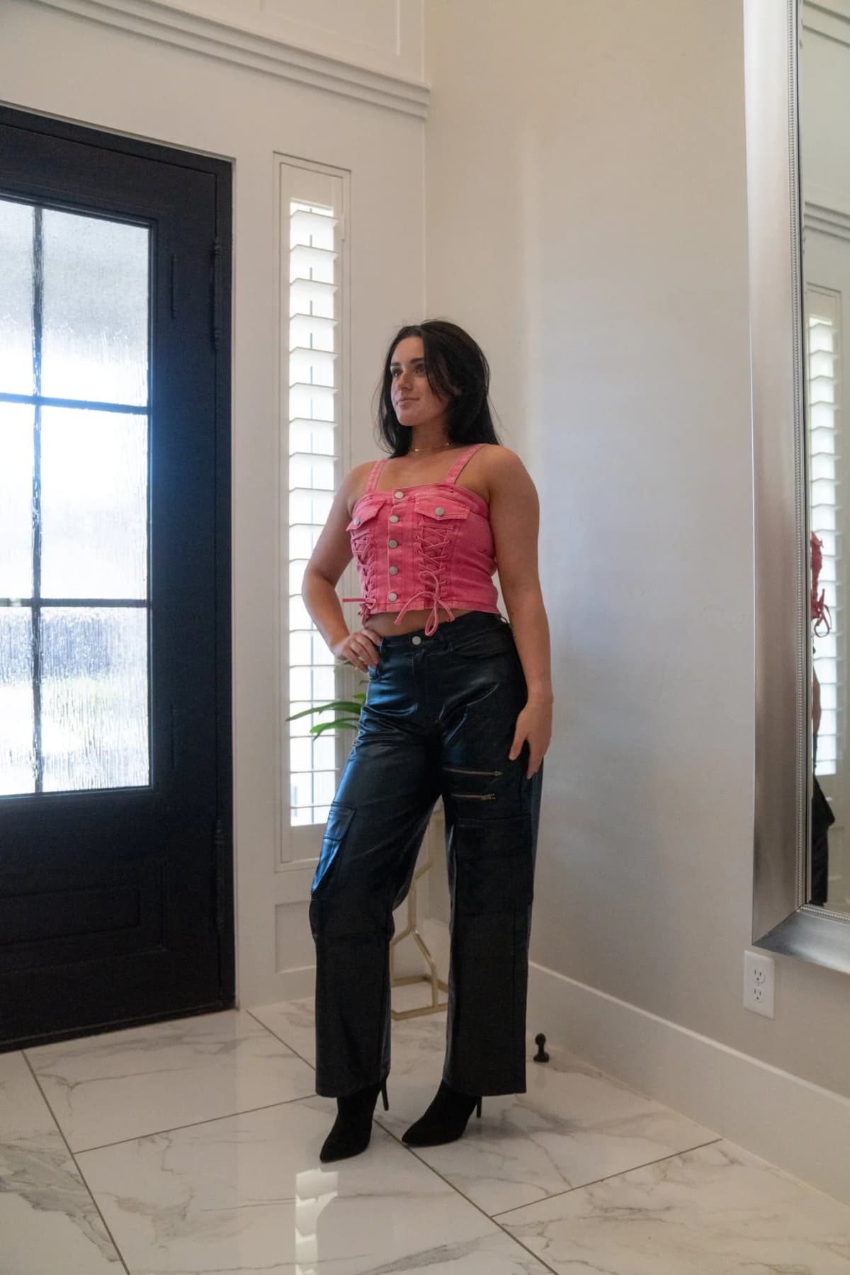 Metallic Wide Leg Cargo Pants Kiwi (Black)