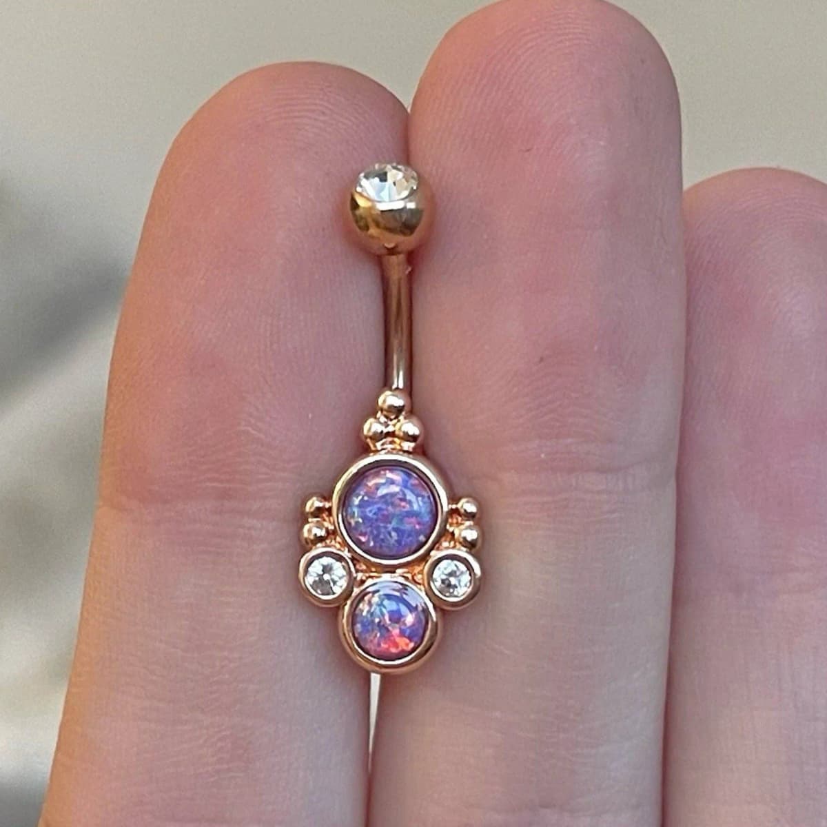 Rose Gold Purple Opal Belly Button Piercing 14G 10mm Surgical Steel