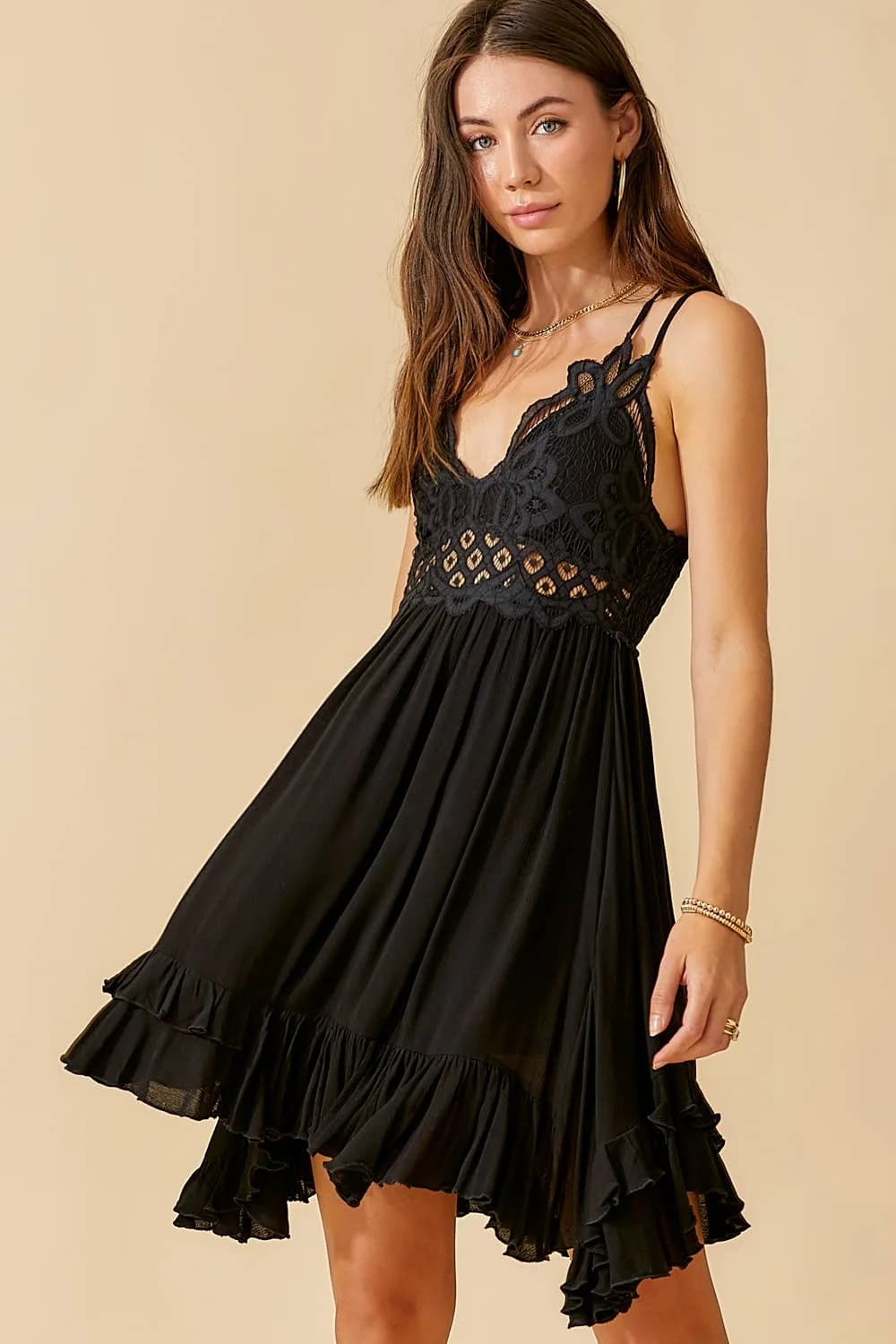 Crochet Lace Trim Sleeveless Bralette Mini Dress by La Miel