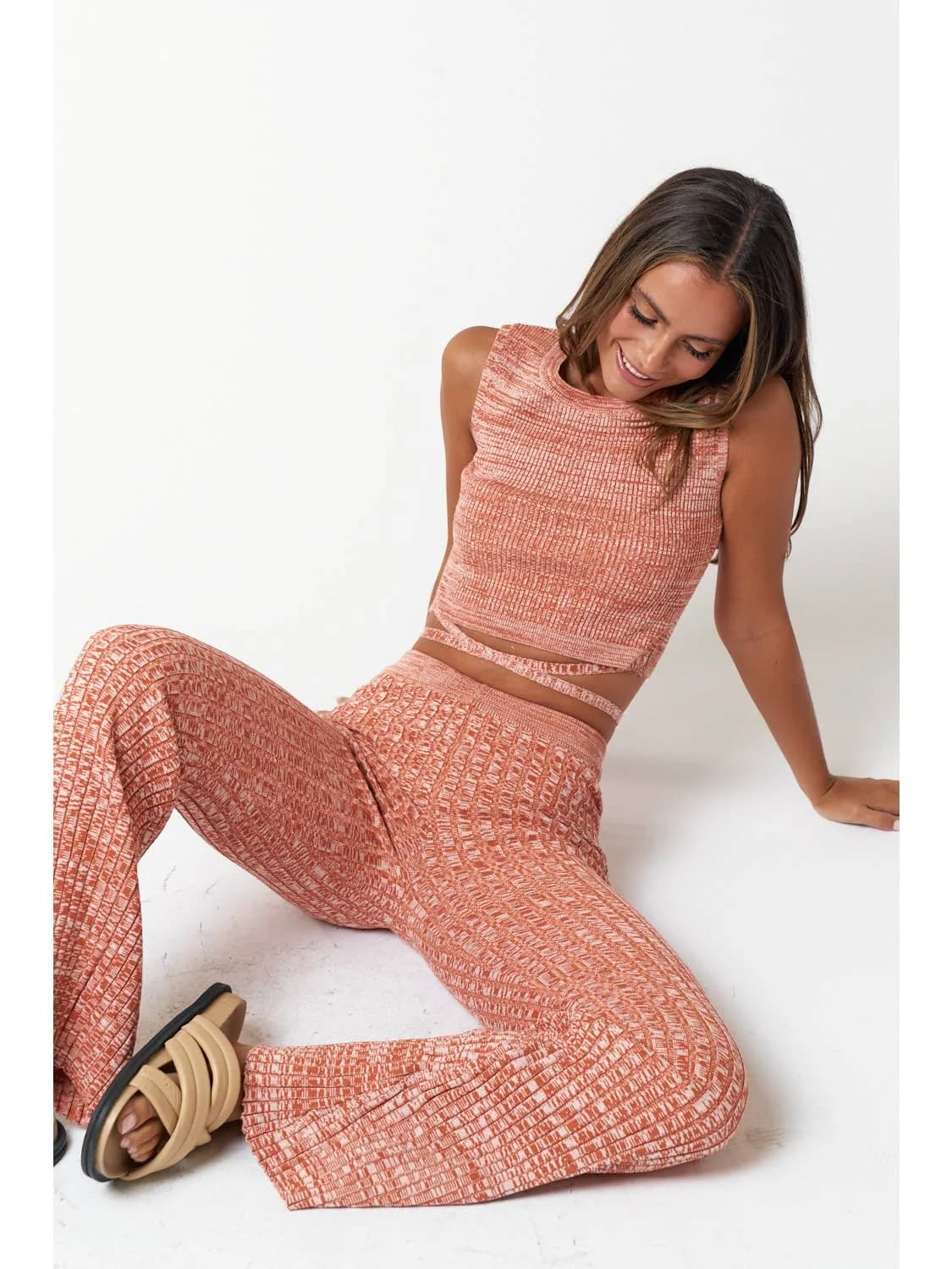 Rust Color Sweater Crop Top and Flared Pants Set by Blue Blush
