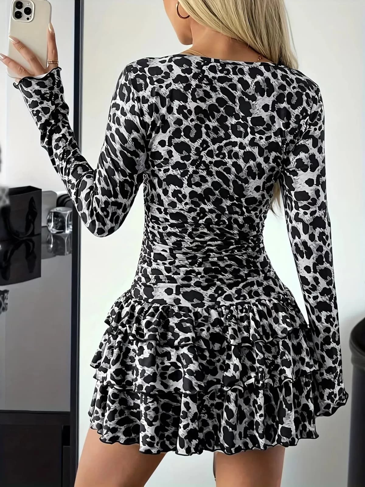 Long Sleeve Ruffled Hem Mini Dress