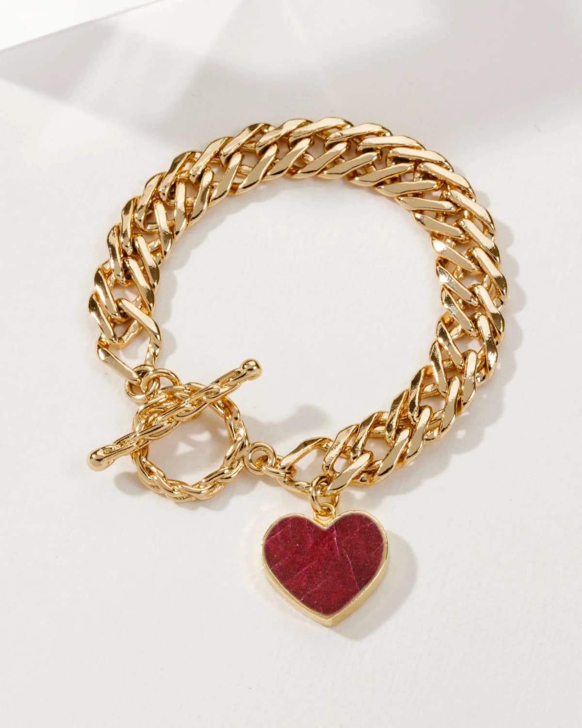 Luna Norte Heart of Gold Toggle Charm Bracelet - Ruby