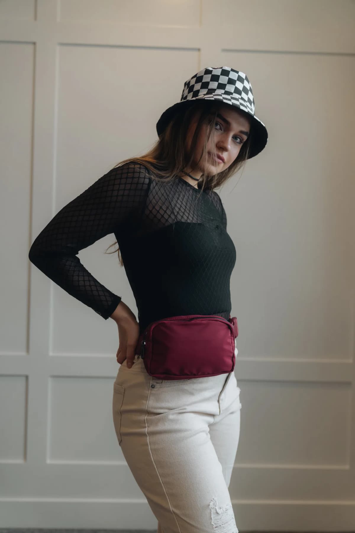 Lattice Mesh Round Neck Long Sleeve Bodysuit