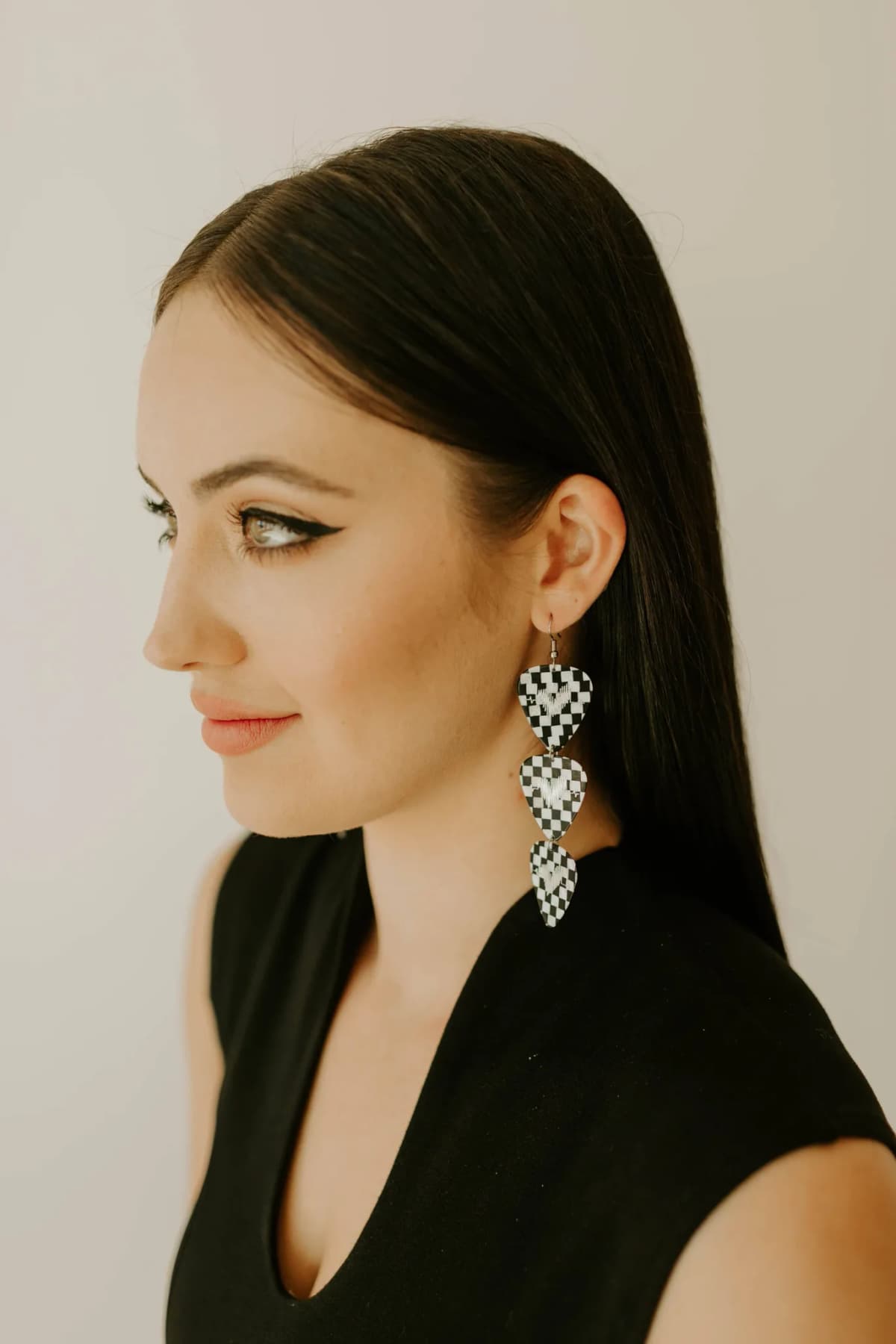 Checkerboard Triple Guitar Pick Earrings Groupie Love