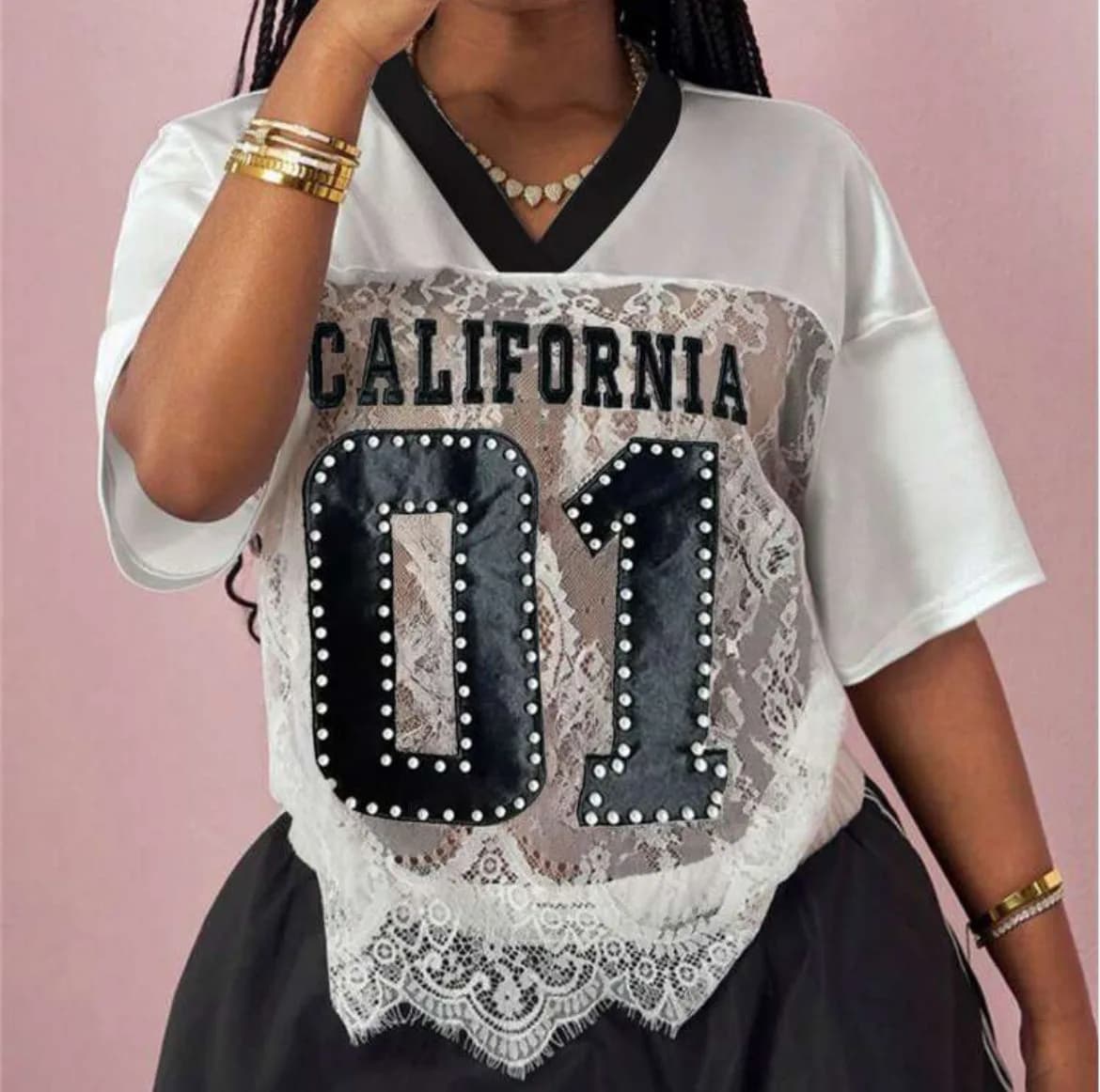Authentic or California Edge Numbered Lace Sporty Jersey Top