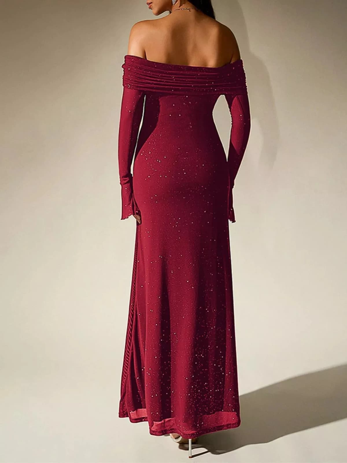 Glitter Off-Shoulder Maxi Dress