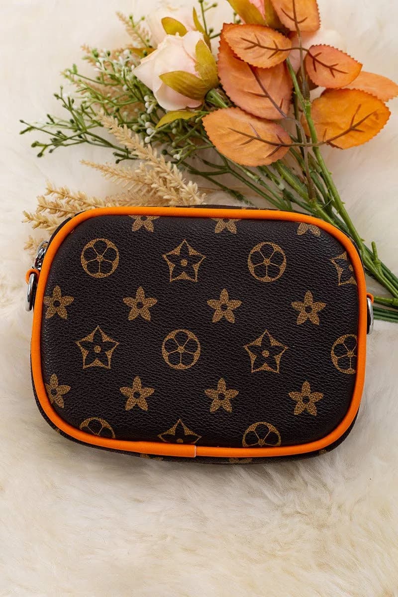 Chocolate Brown Star Printed Mini Crossbody Purse