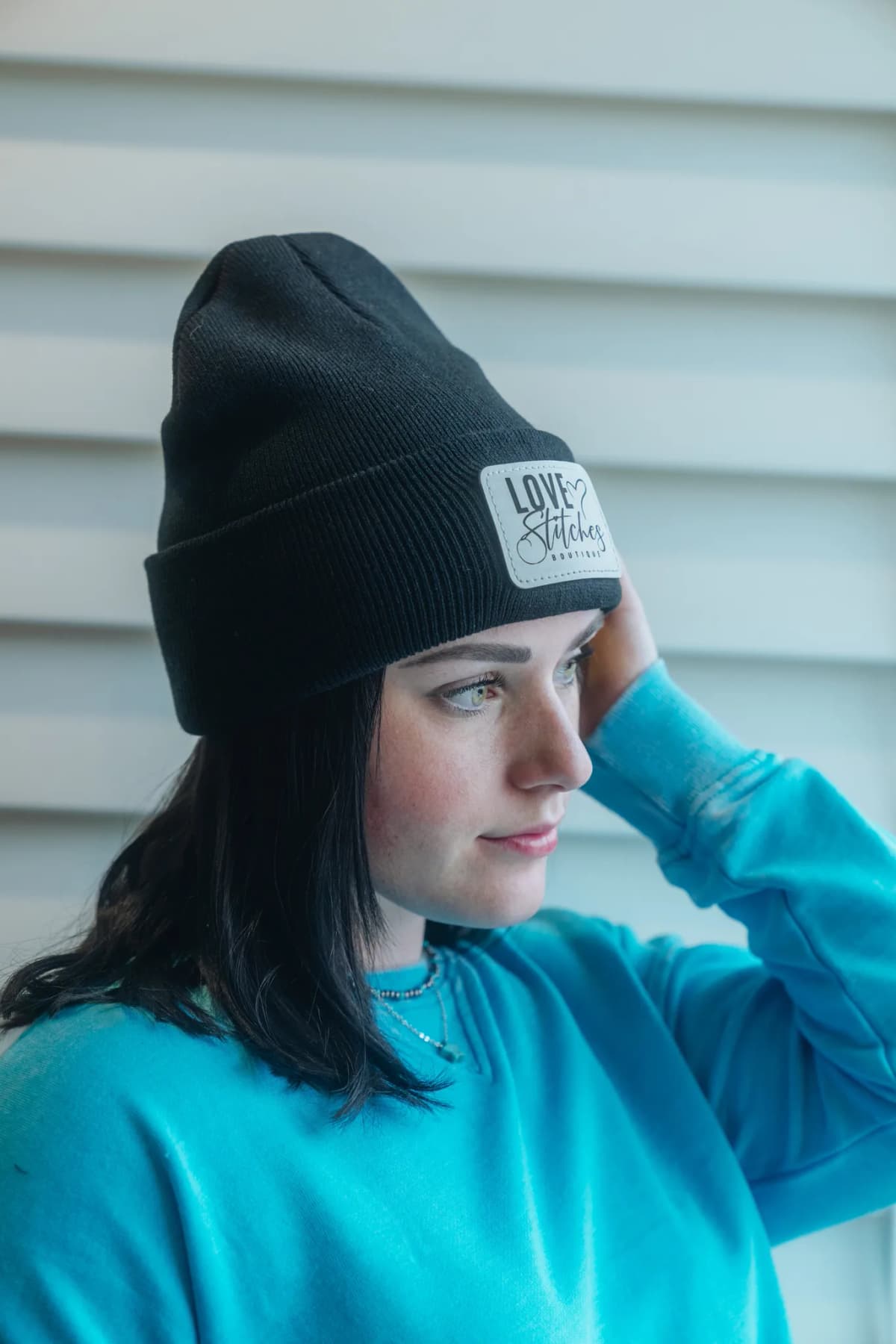 Boutique Beanie Winter Hats Love Stitches Logo Lasting Impressions CT (Black)