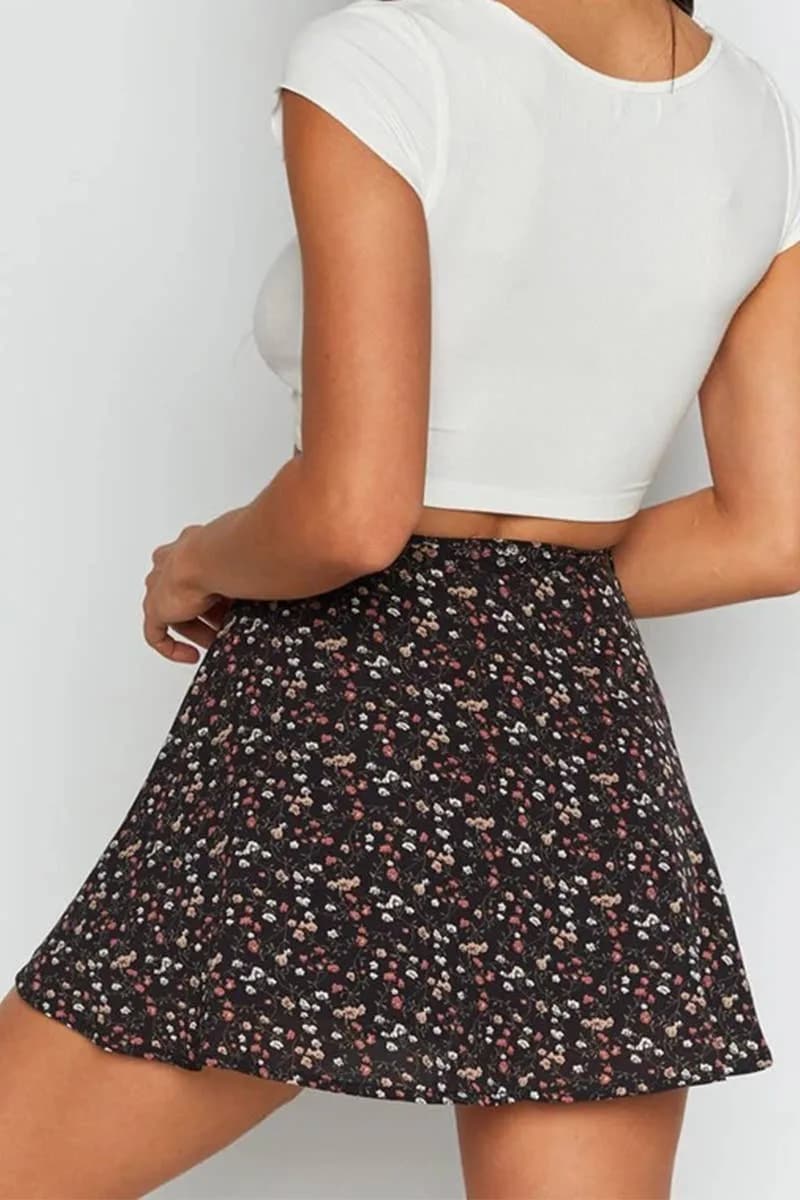 SUMMER HIGH WAISTED CHIFFON FLORAL MINI SKIRT