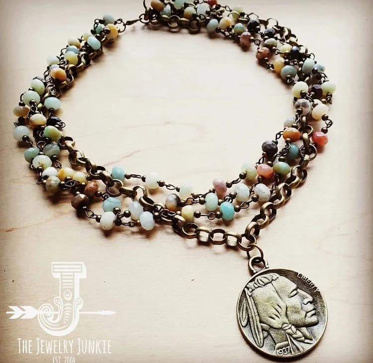Amazonite Collar Length Necklace with Indian Head Coin The Jewelry Junkie