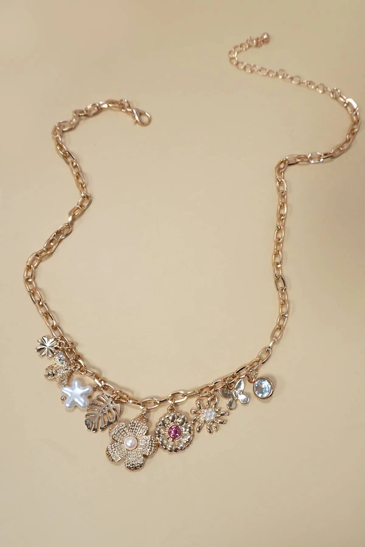 Charm Necklace Flower Leaf Bee Butterfly