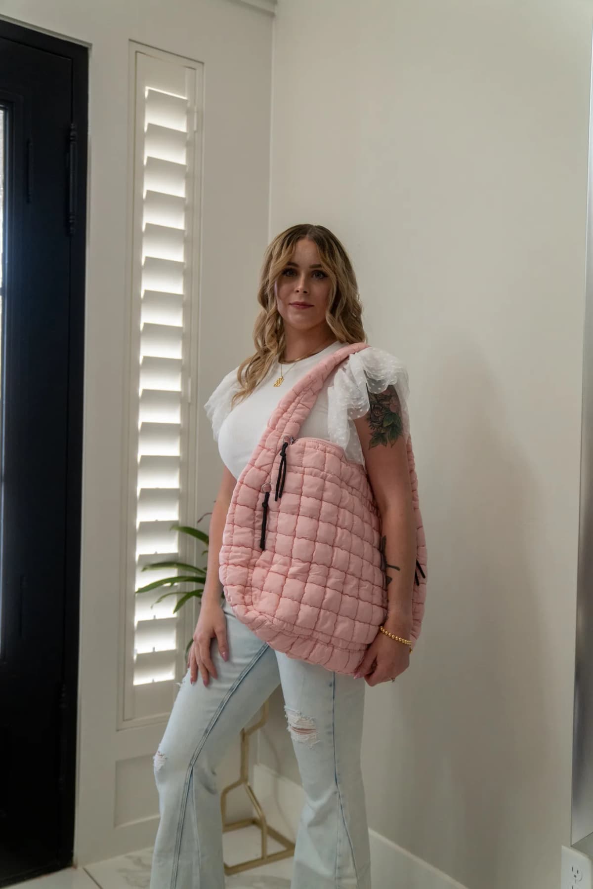 Oversized Quilted Carryall Tote Bag by Zenana