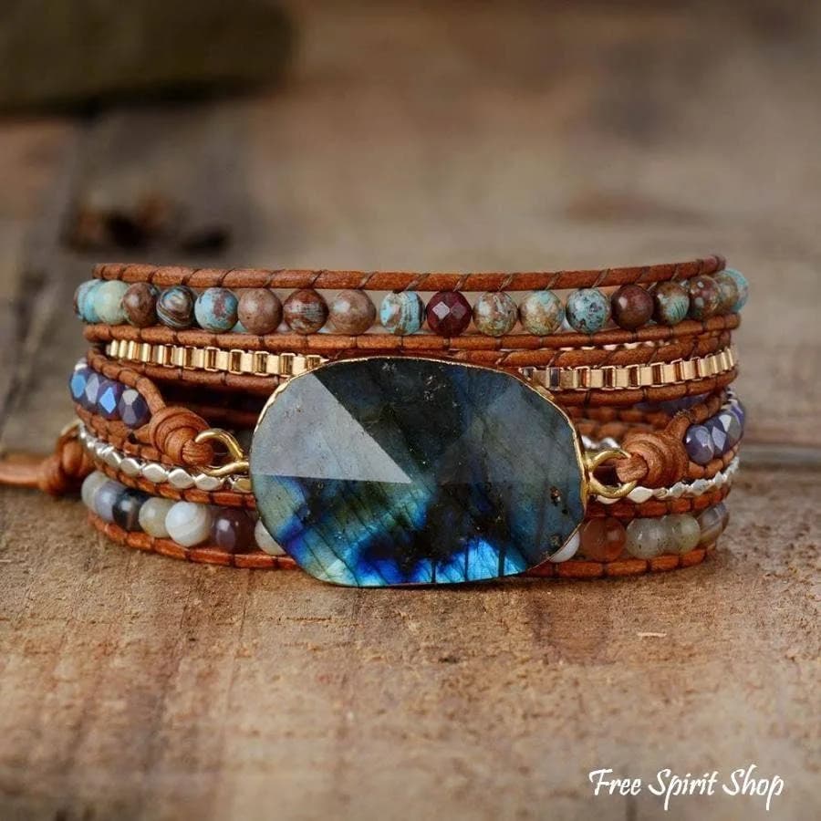 Labradorite Agate Jasper Wrap Bracelet