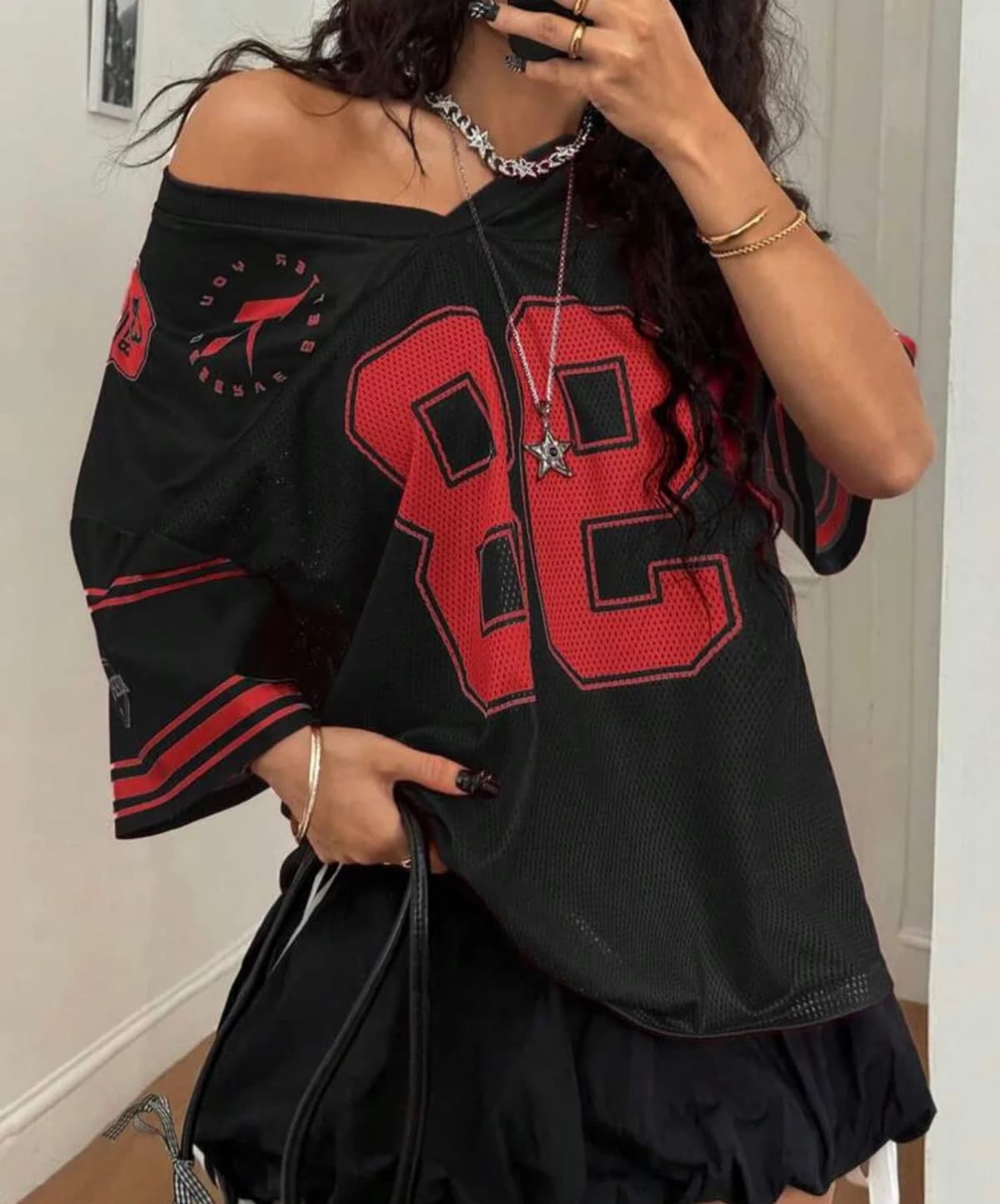 Black and Red Mesh Number 98 Keep Going Jersey