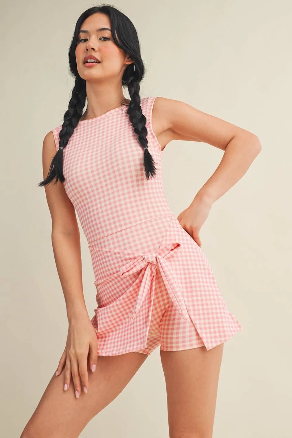 Kimberly C Gingham Print Sleeveless Wrap Tie Front Dress