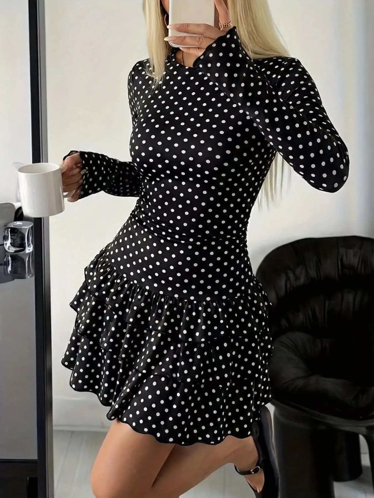 Long Sleeve Ruffled Hem Mini Dress