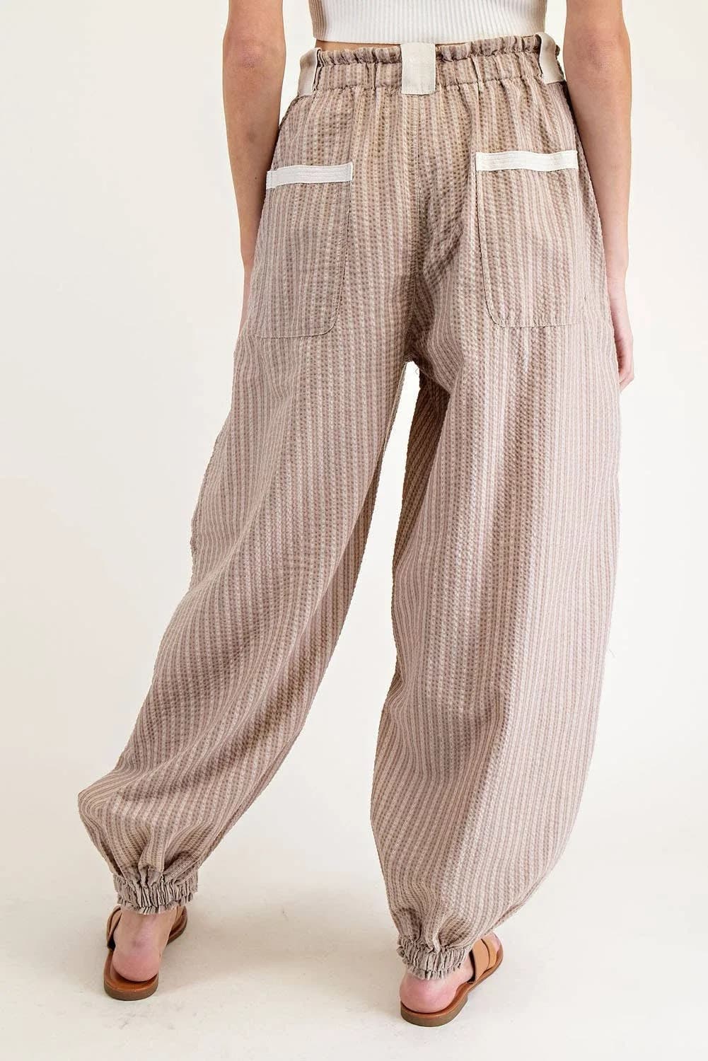 STRIPED DRAWSTRING SIDE POCKET JOGGER PANTS