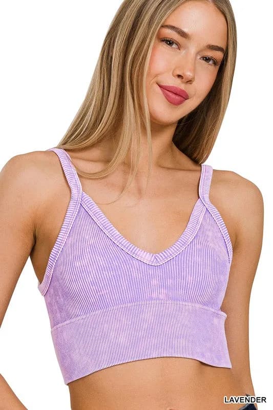 Washed Ribbed Seamless V-Neck Cropped Cami Zenana