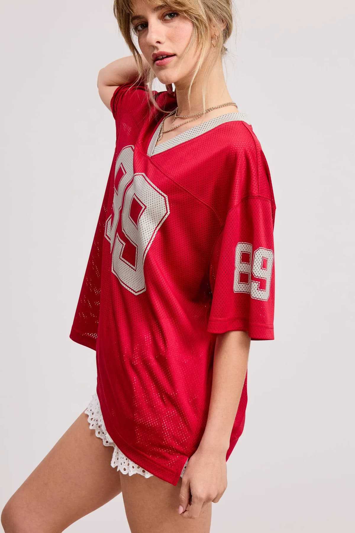 V Neck Sporty Jersey Shirt Top With Printed 89