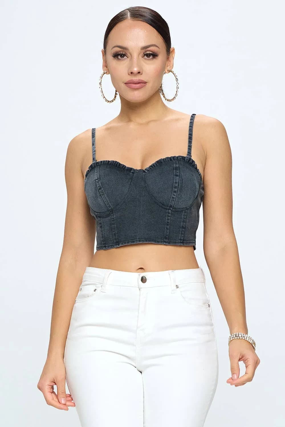 Denim Zipper Back Cropped Cami Top OhYes Fashion (Denim)