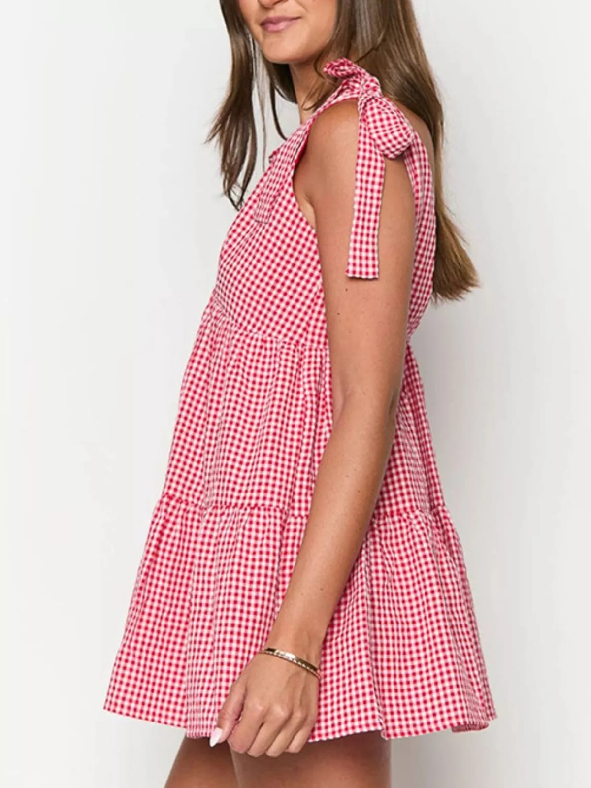 Gingham Tie-Shoulder Mini Dress