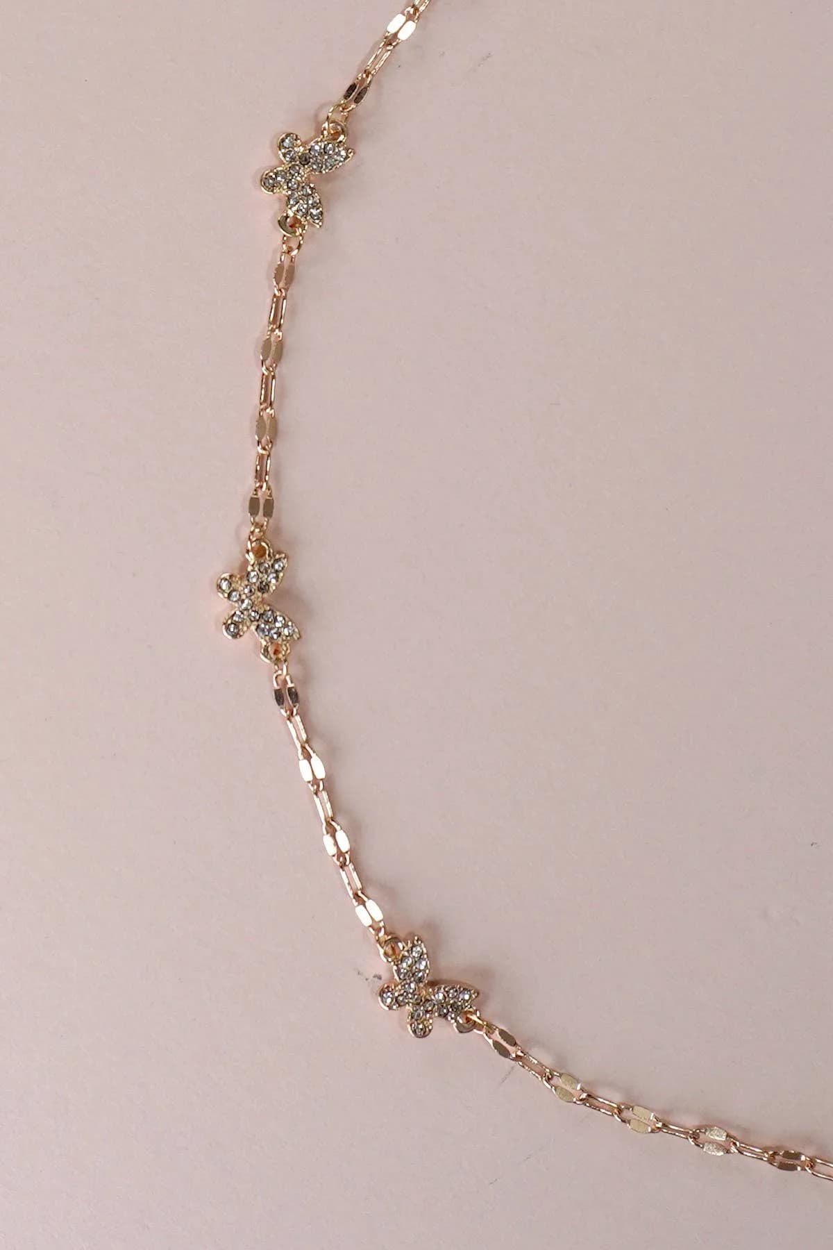 Rhinestone Butterfly Station Necklace