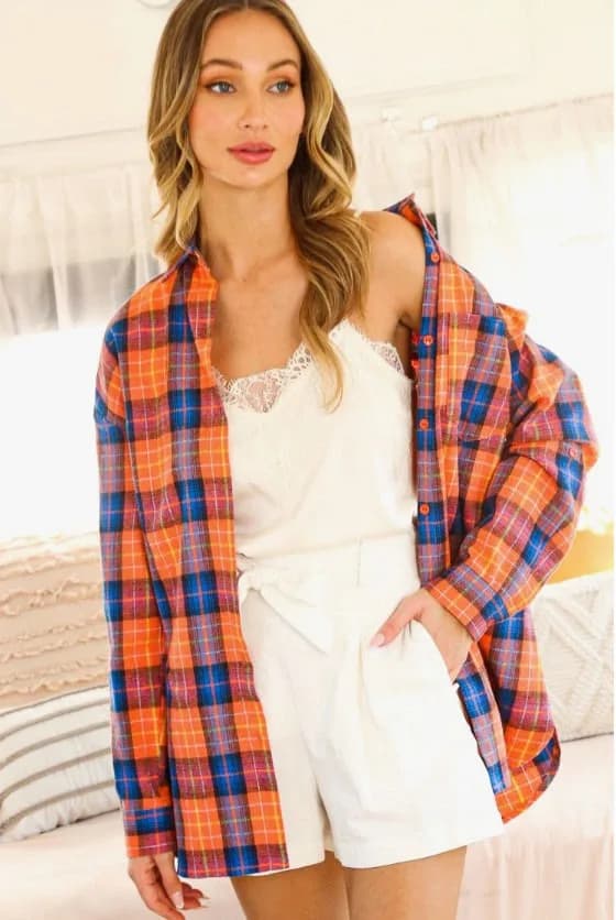 Roll-Up Sleeve Plaid Button Shirt by La Miel