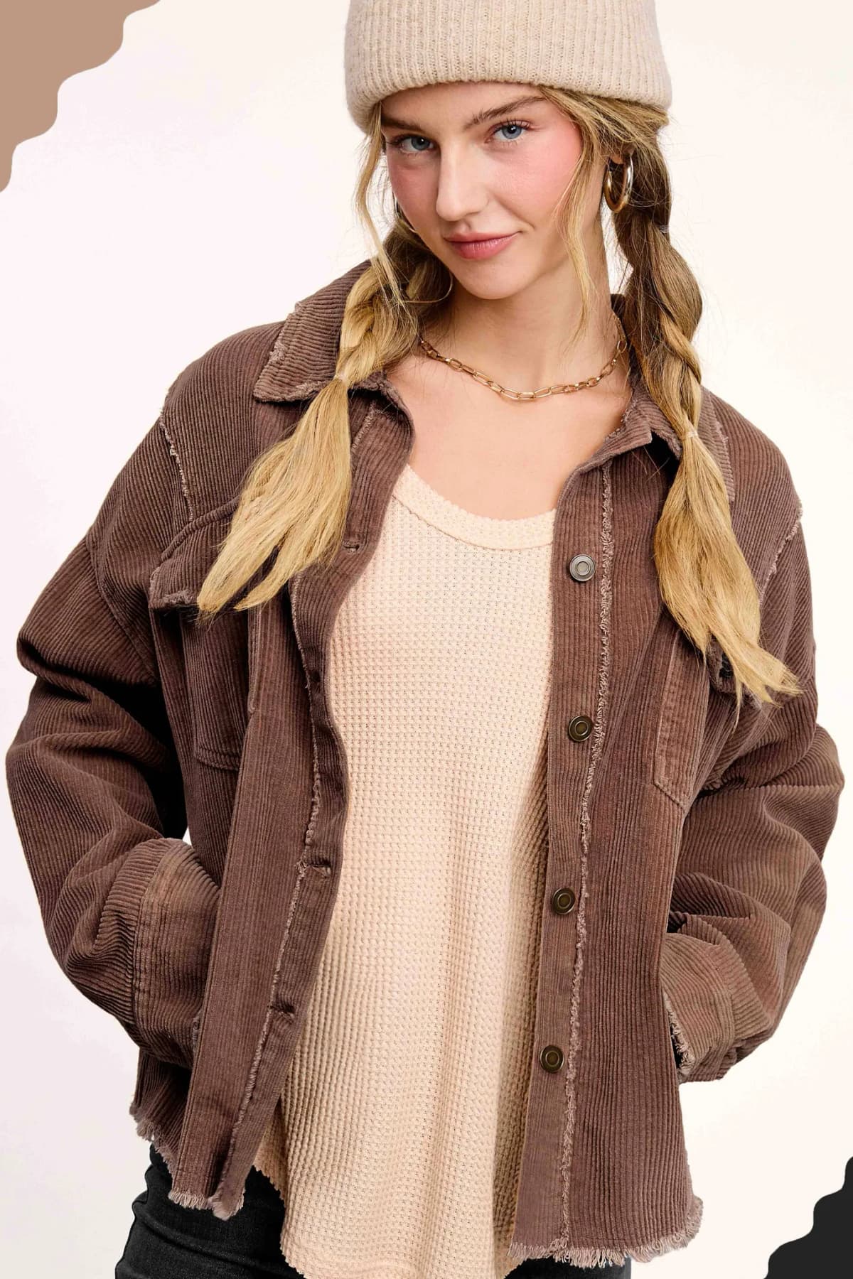 Washed Corduroy Oversized Button Down Jacket (Coffee)