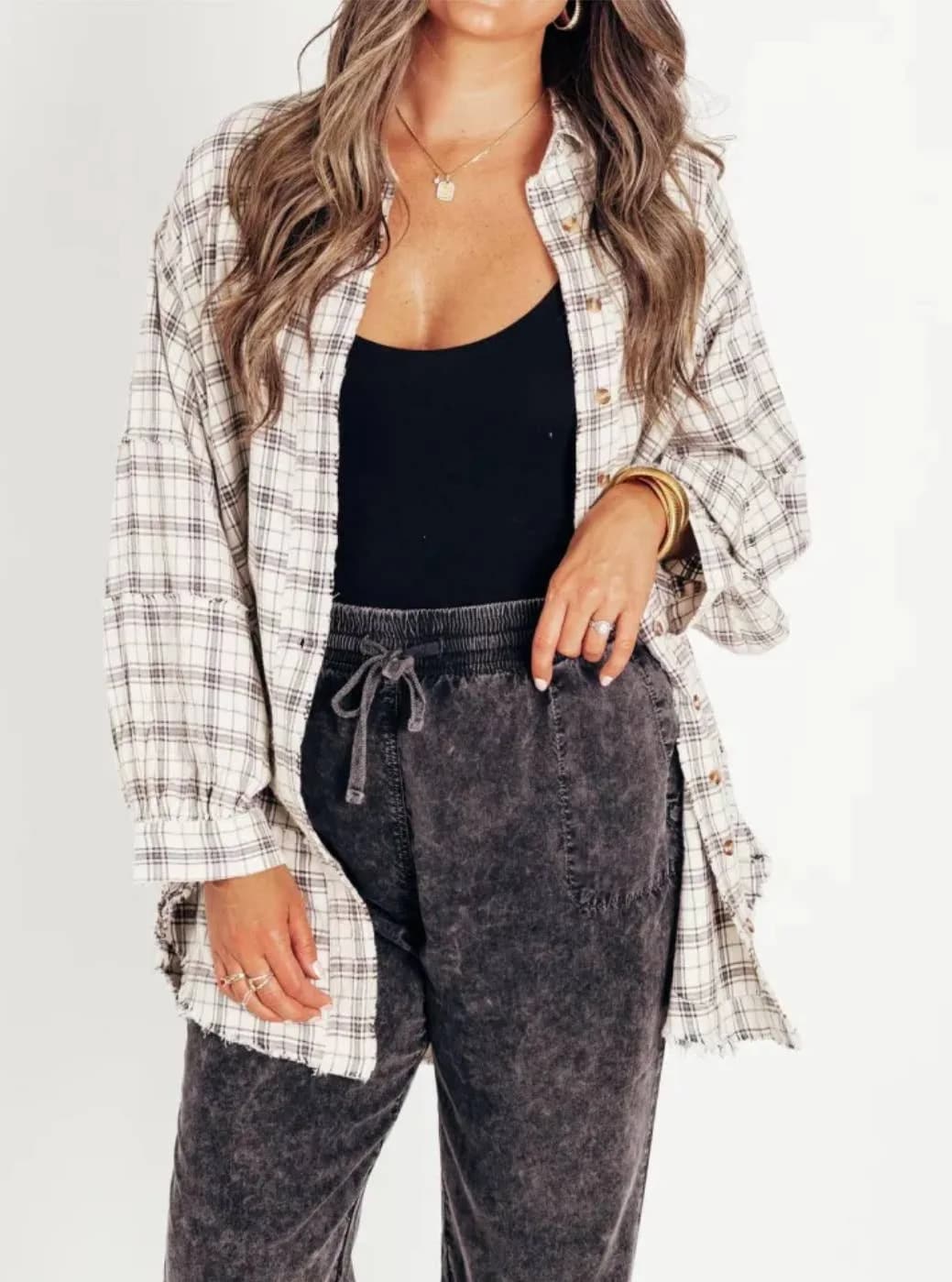 Plaid Shirt Oversized Long Shacket