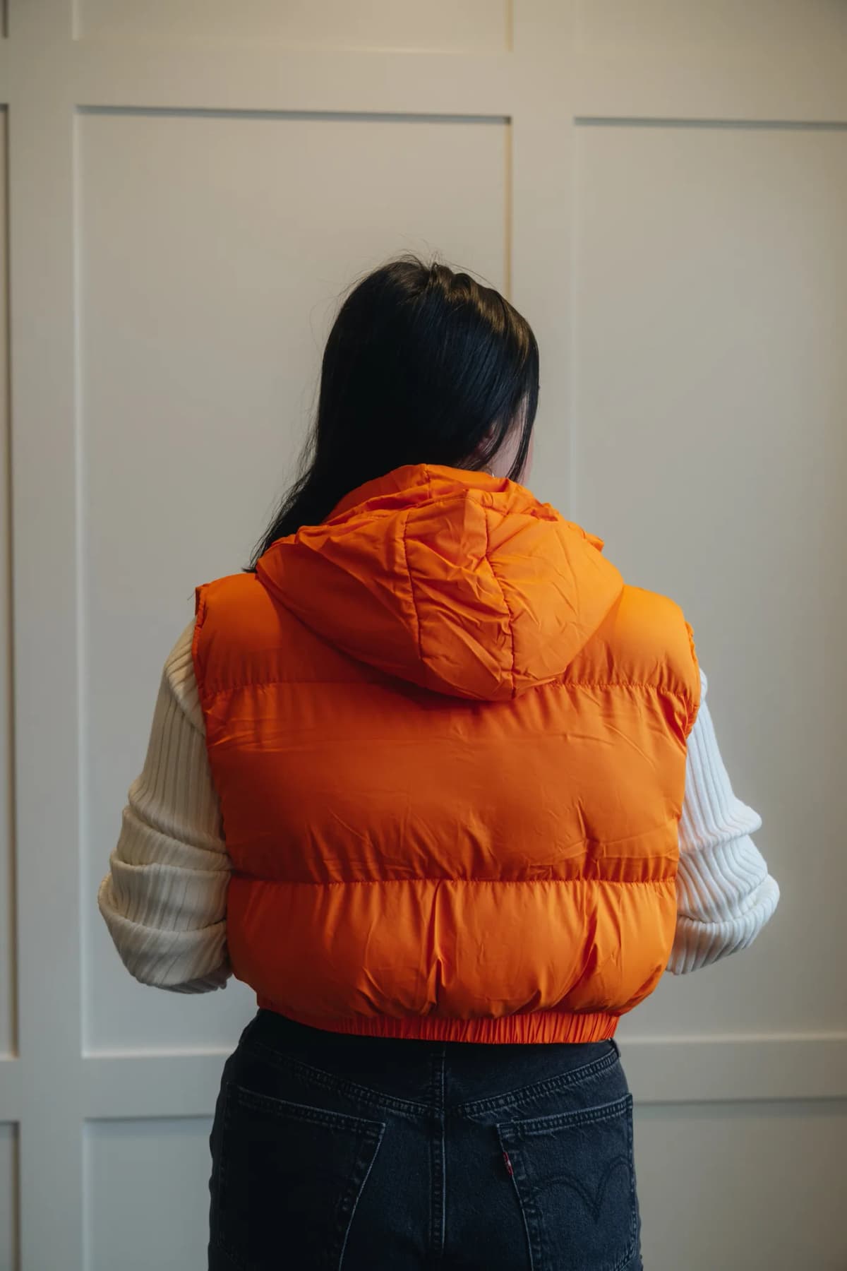 Puffer Hoodie Black Vest (Orange)