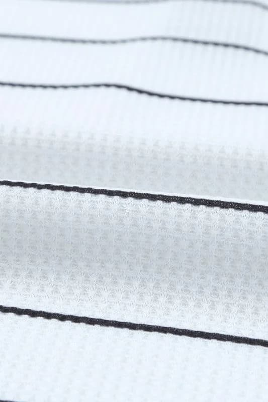 Stripe Waffle Knit Buttoned Henley Top