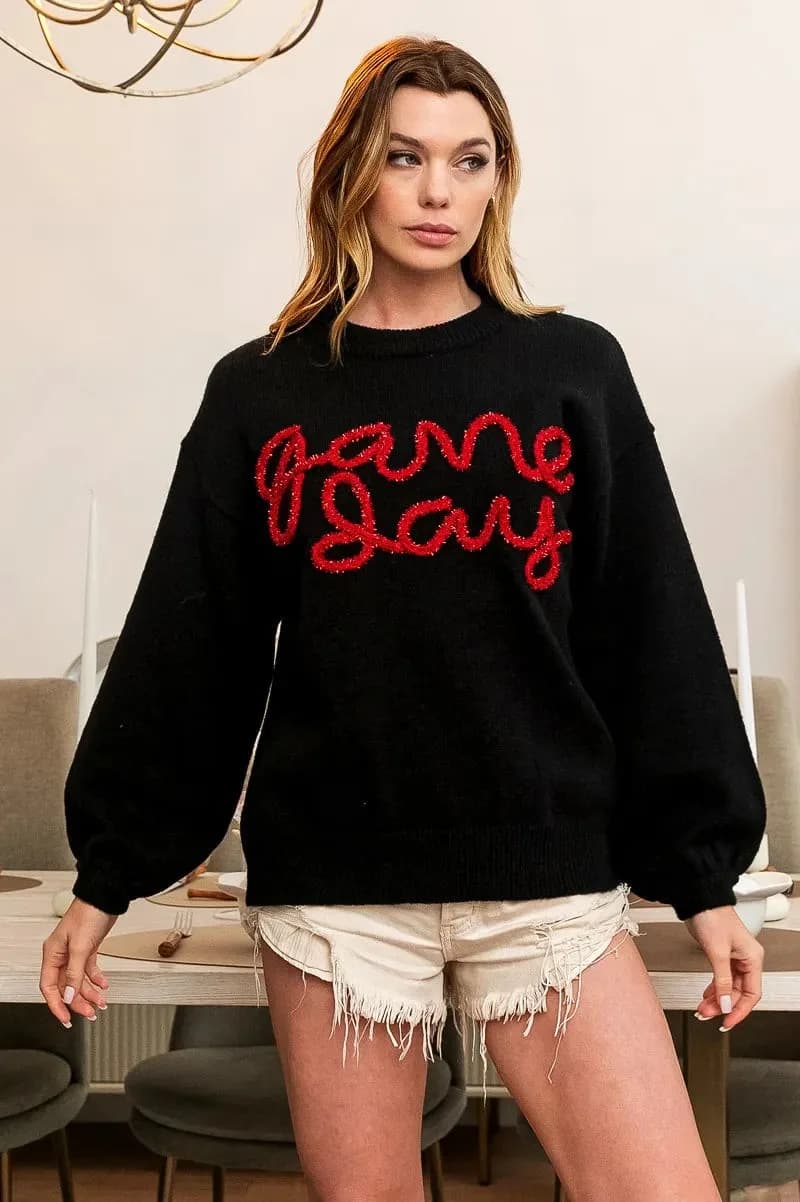 BiBi Game Day Metallic Letter Sweater