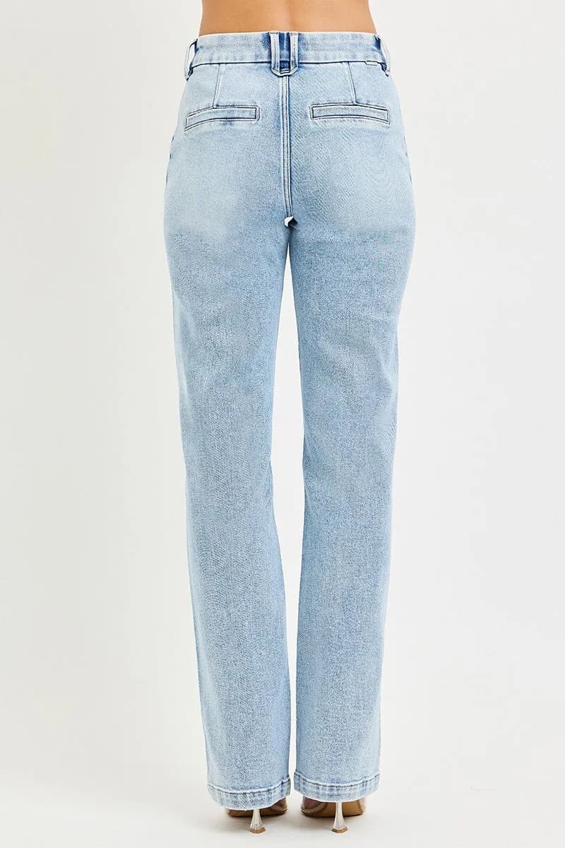 RISEN Tummy Control High Rise Straight Pin Tuck Jeans