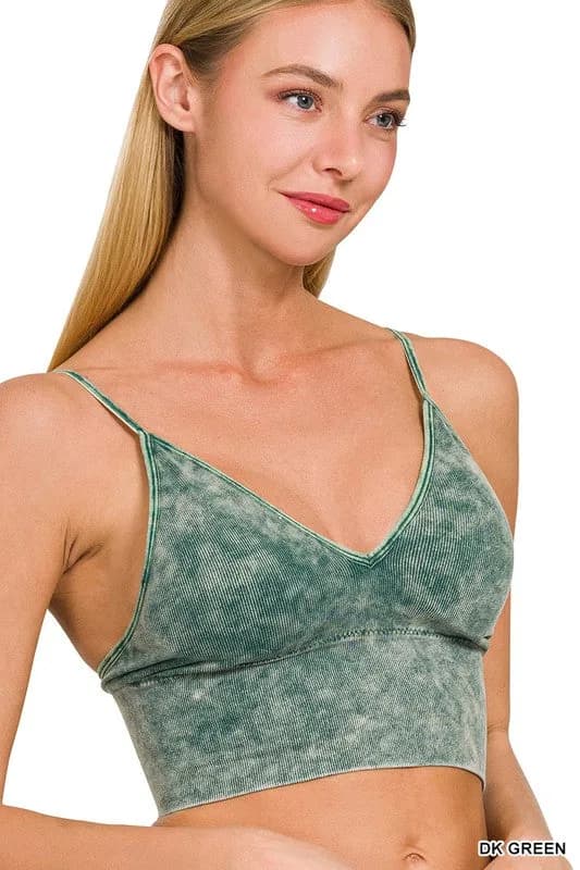 Washed Ribbed Seamless Bra Padded Tank Top Zenana Muliple Colors