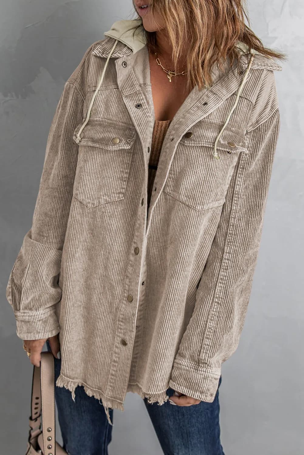 Snap Front Hooded Corduroy Shacket in Multiple Colors