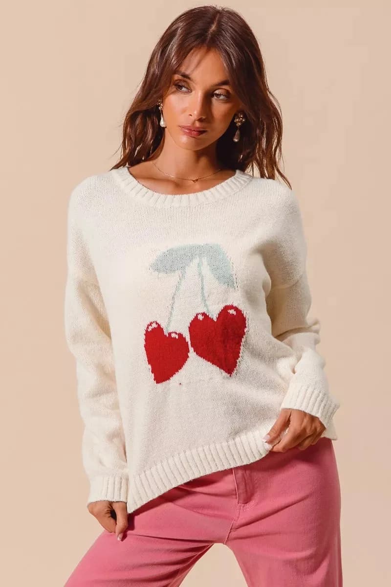 SO ME Heart Cherry Knitted Sweater Top