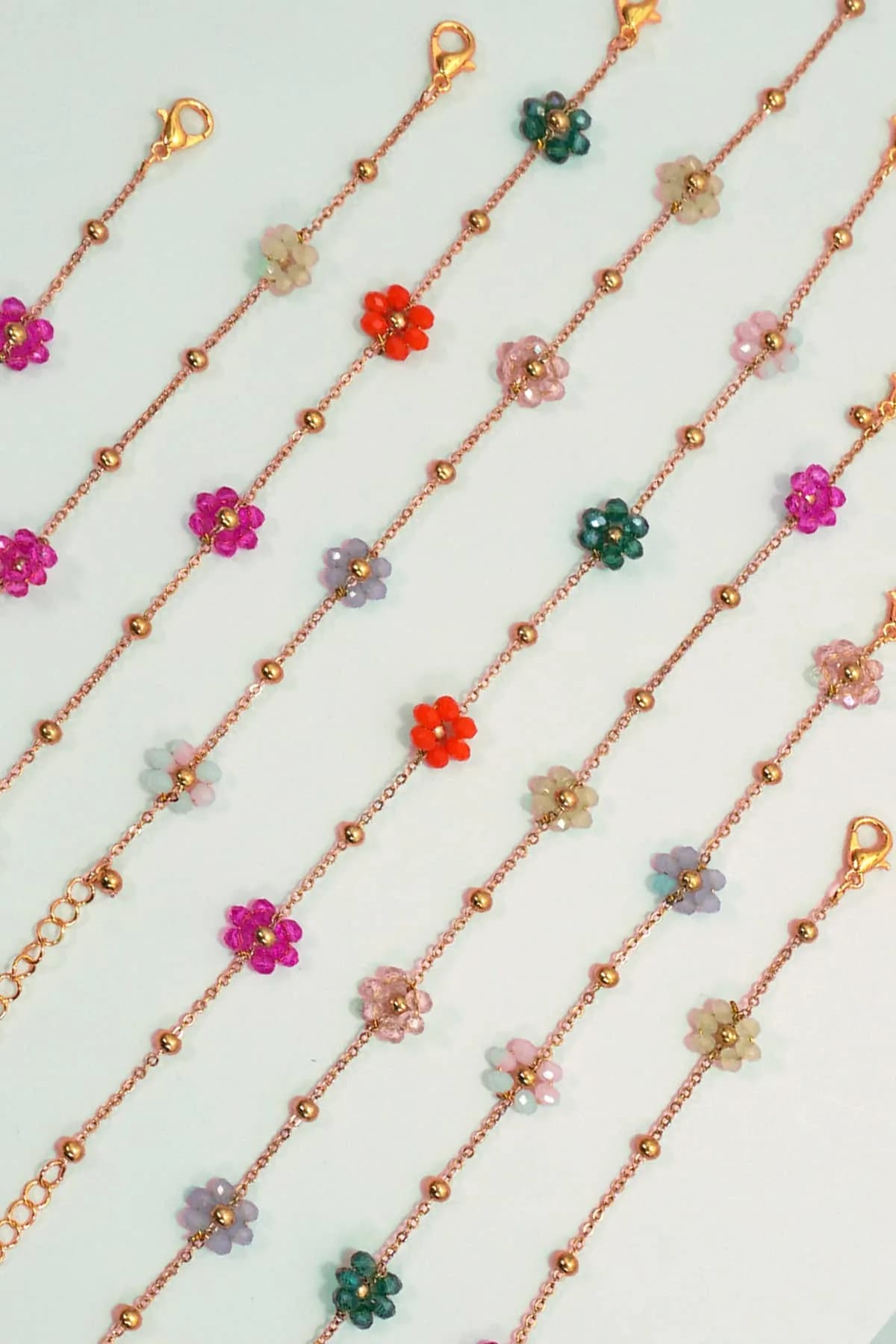 Summer Multi Beaded Flower Charm Bracelet