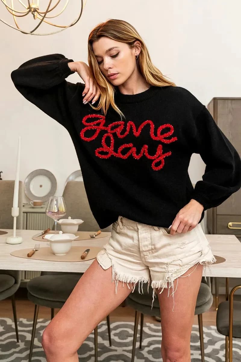 BiBi Game Day Metallic Letter Sweater
