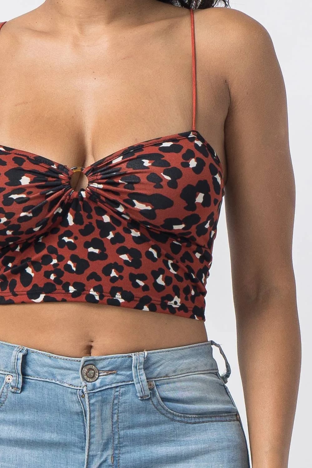 Animal Print Leopard Sleeveless O Ring Crop Top Julia by LoveJ (Rust)