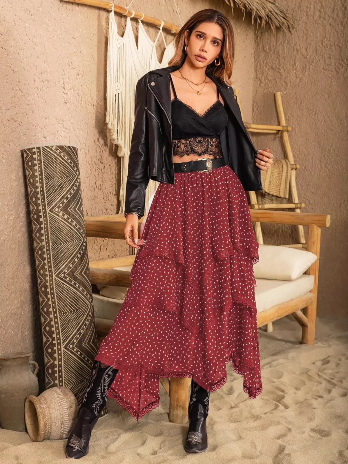Lace Detail Layered Skirt