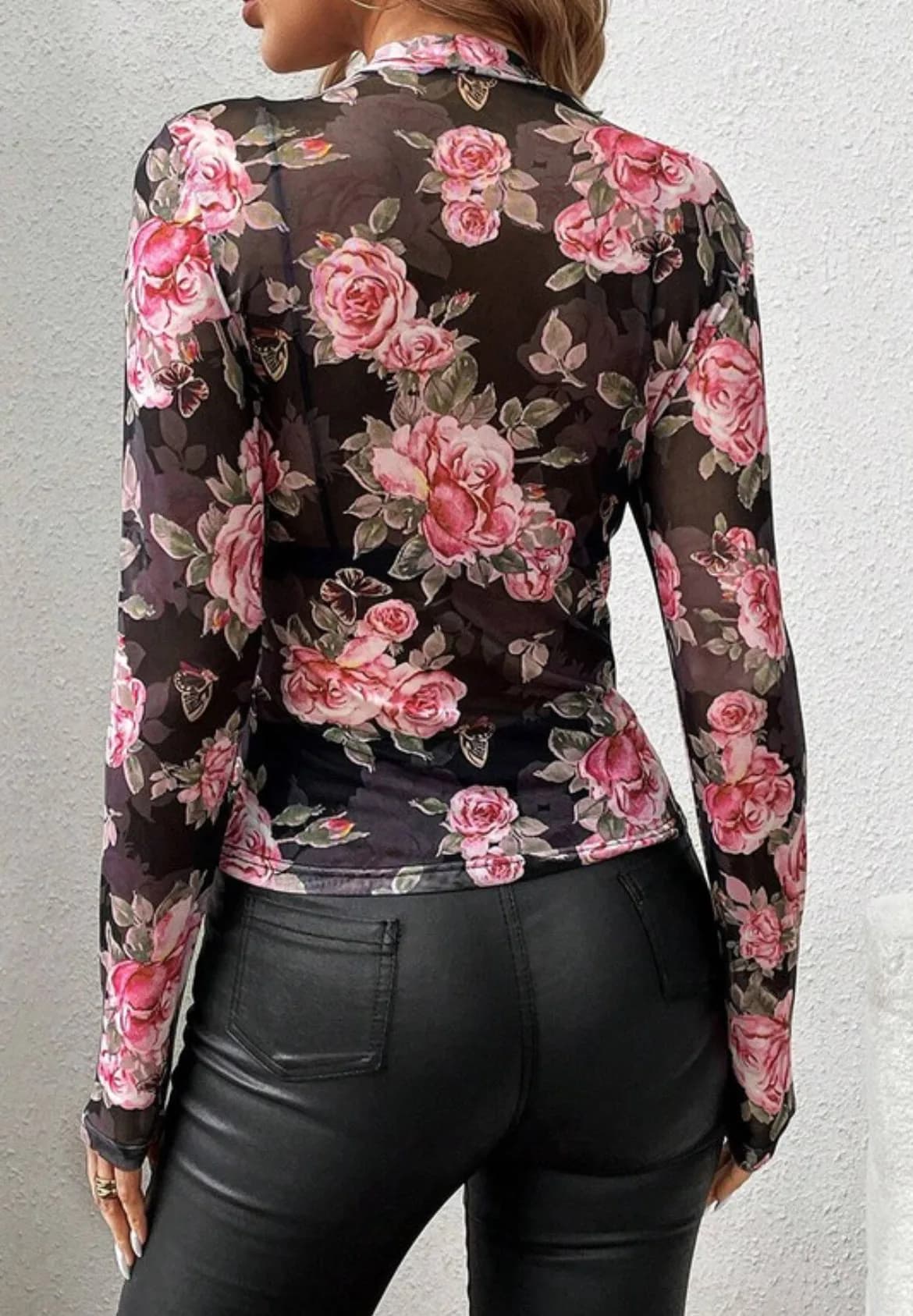 Rose Printed Mesh Top