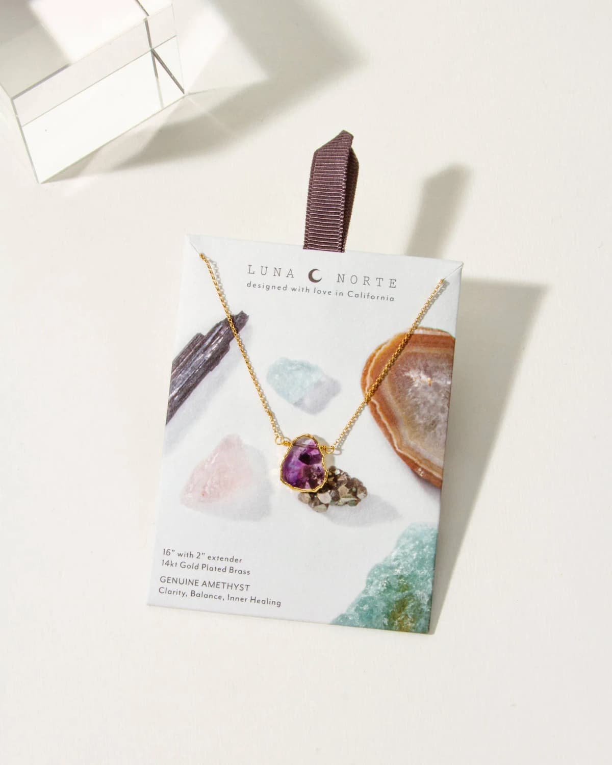 Luna Norte Earth, Wind and Fire Genuine Stone Necklace Gold- Amethyst