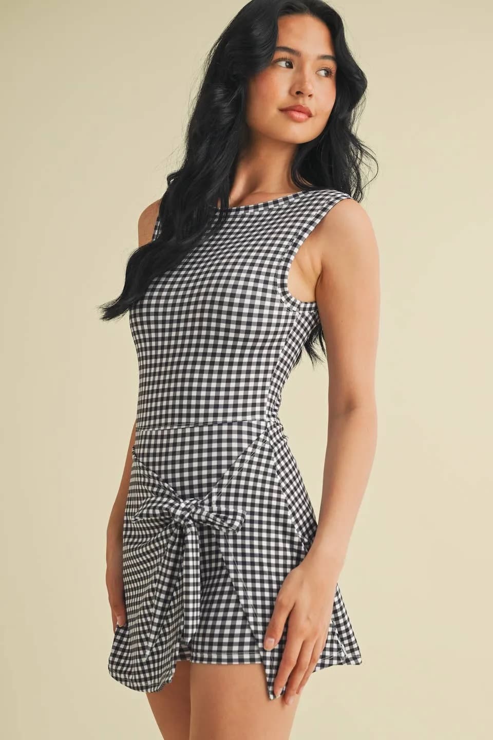 Kimberly C Gingham Print Sleeveless Wrap Tie Front Dress