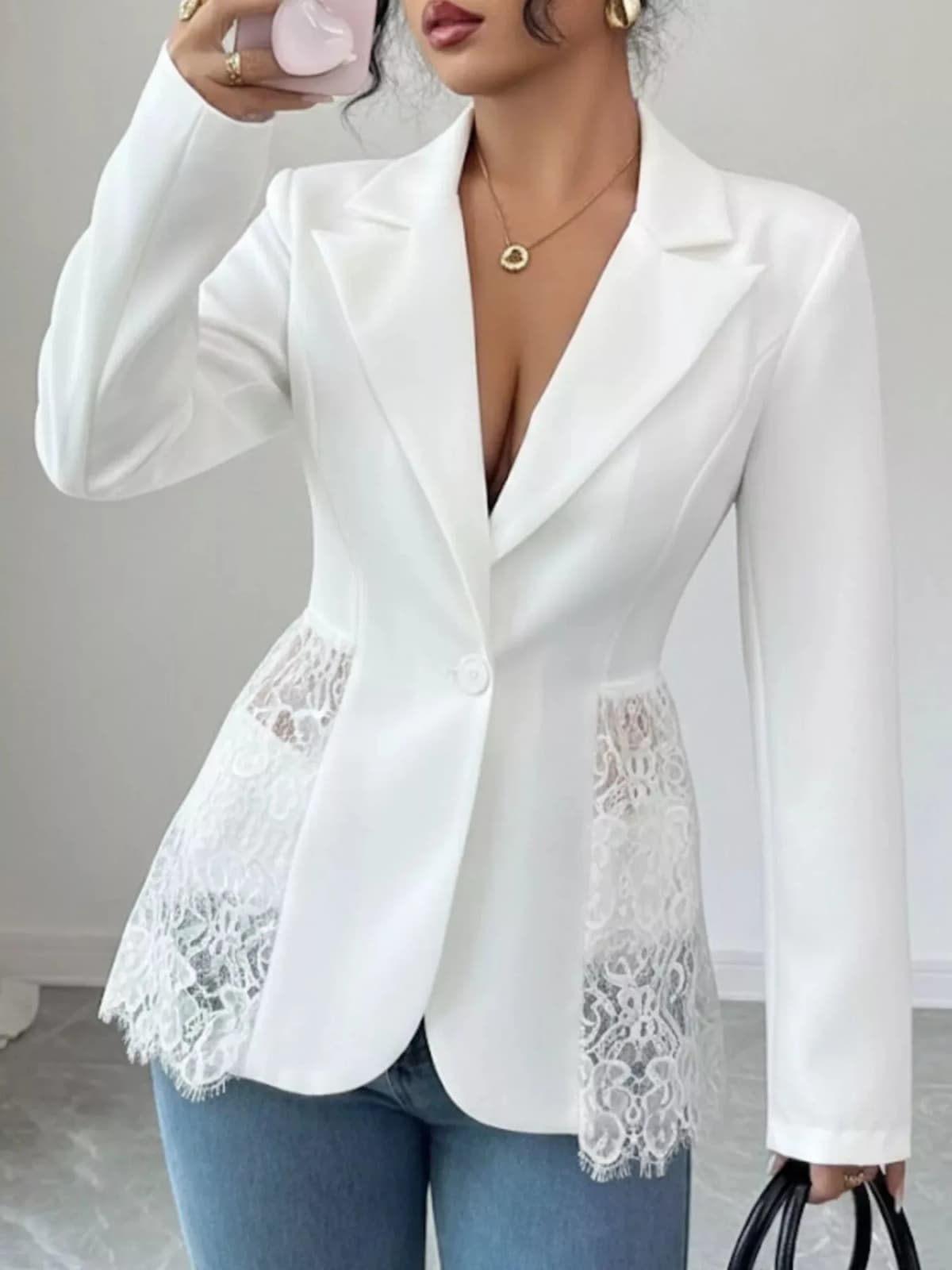 Lace Detail One Button Blazer