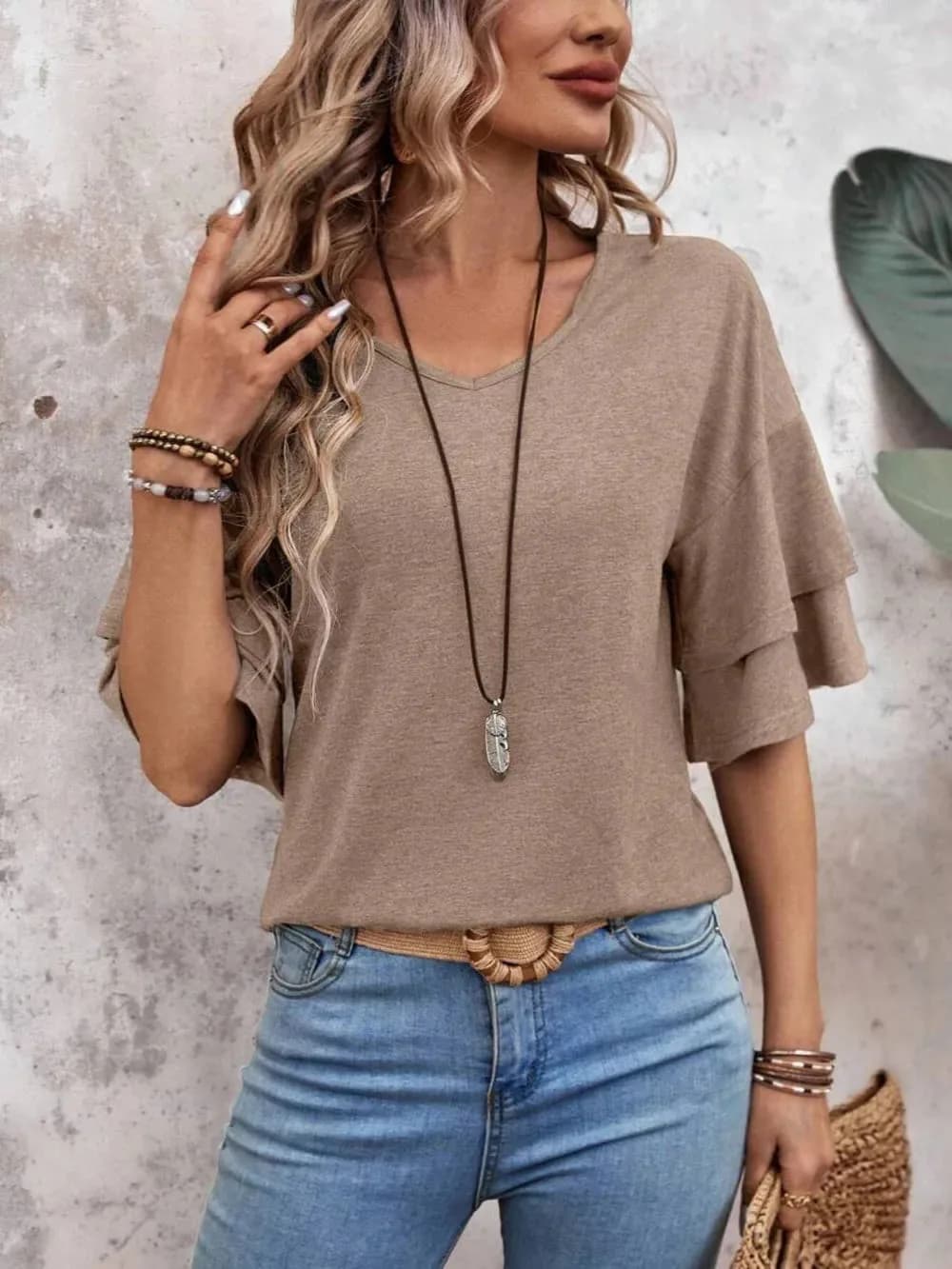 V-Neck Half Sleeve Blouse in Multiple Colors