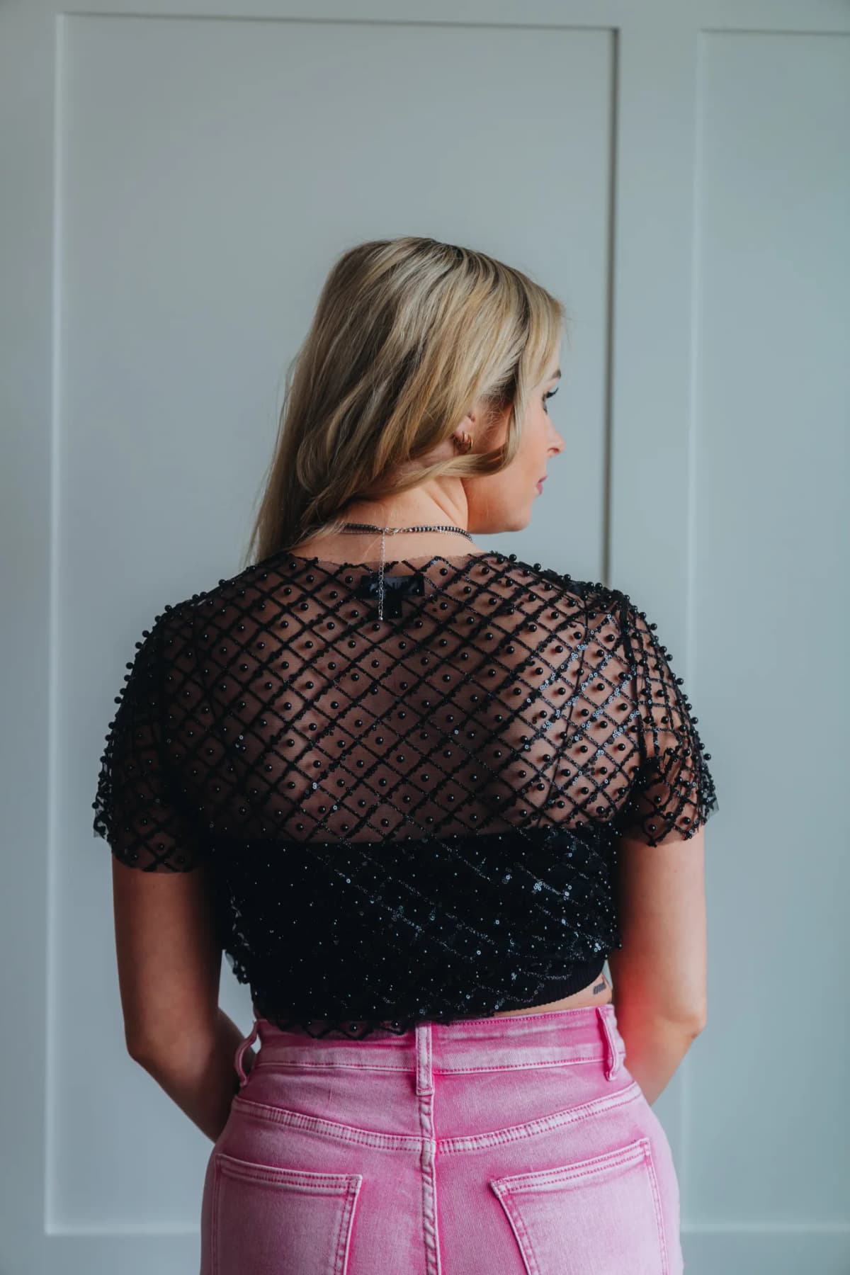 Mesh Beaded Sequin Crop Top