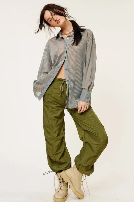 Melissa Mid Rise Cargo Jogger Pants With Adjustable Drawstrings Olive