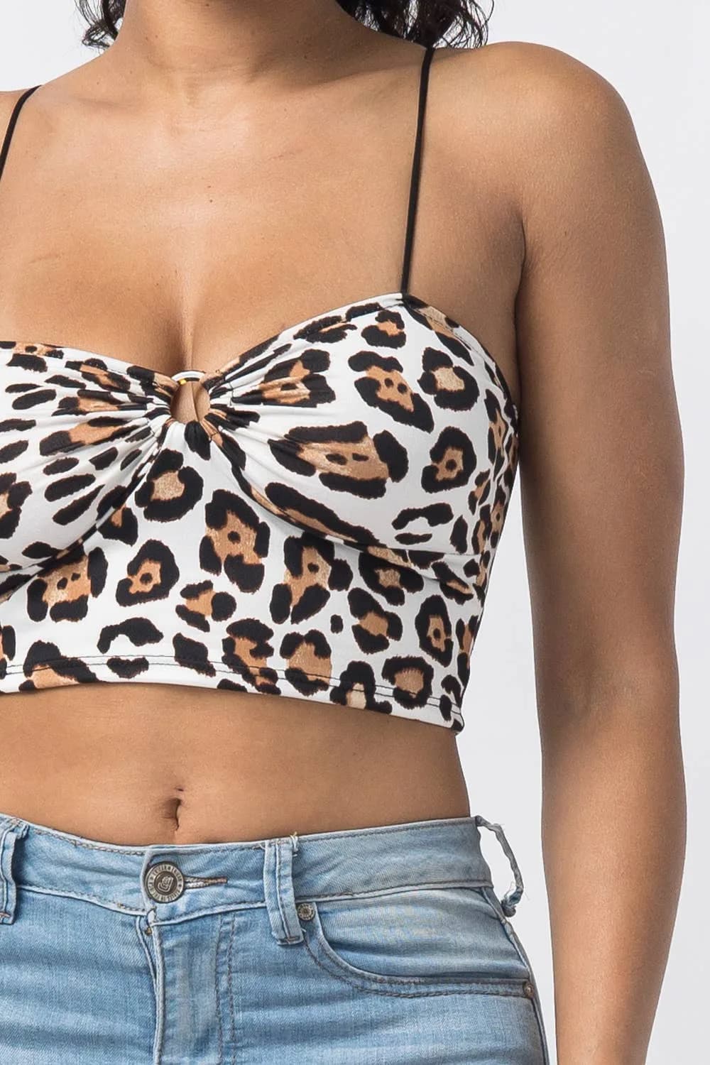 Animal Print Leopard Sleeveless O Ring Crop Top Julia by LoveJ (Ivory)